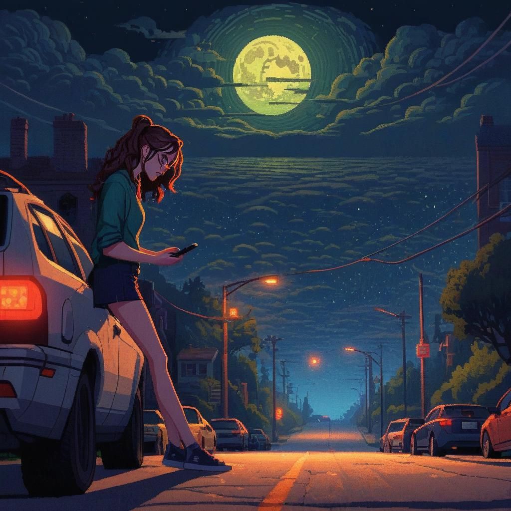 Girl on Sidewalk in 16-bit Pixel Art Style