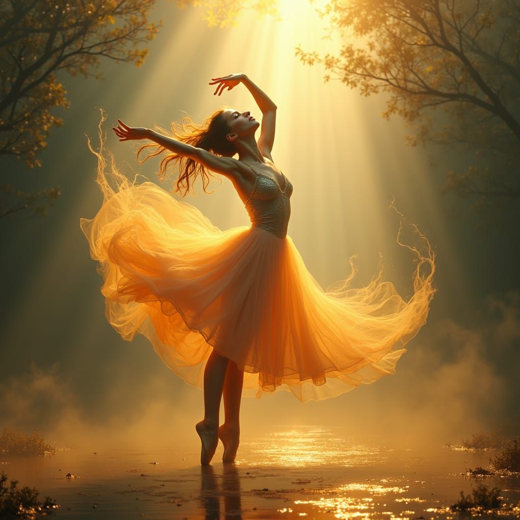 Ballerina in Iridescent Mist: A Digital Art Reverie