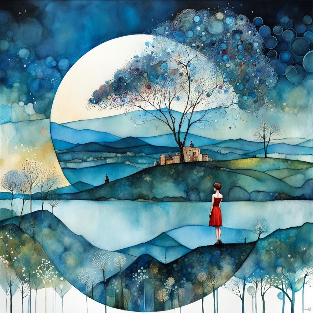 Girl on Windy Hill: Art Brut Digital Illustration