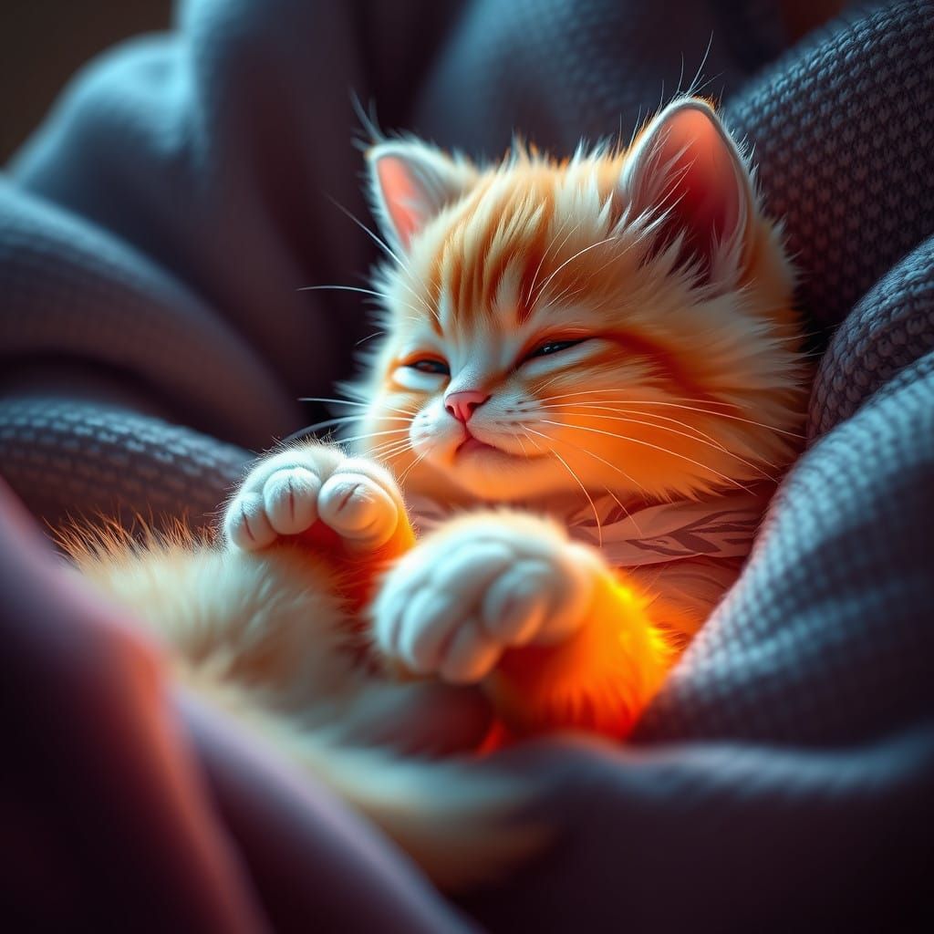 Fluffy Cat in Cozy Lap Anime Art