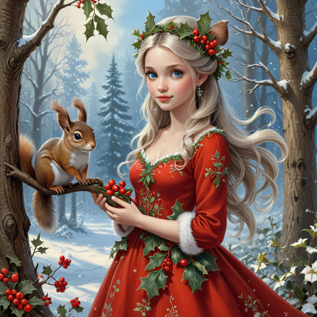 Winter Fairy in Red Pop Art Style