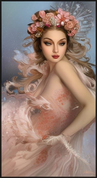 Elegant Masquerade Ballerina in Art Nouveau Style