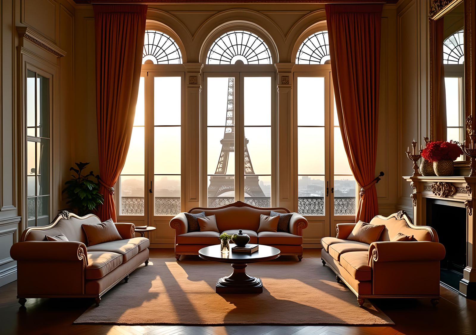 Luxury Haussmann Living Room with Eiffel Tower View