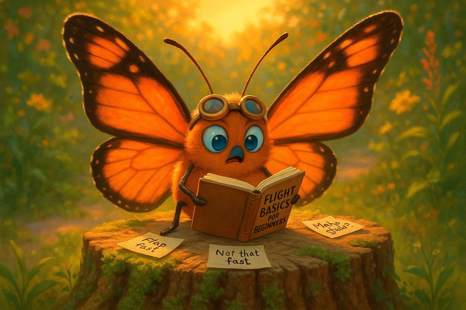 Butterfly's Flight Basics in Golden Hour Garden