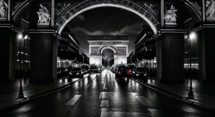 Nighttime Arc de Triomphe in Hyperrealistic Style