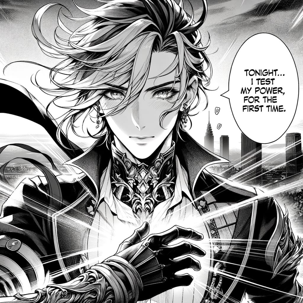 Manga Protagonist on Rooftop in Futuristic Fantasy Outfit