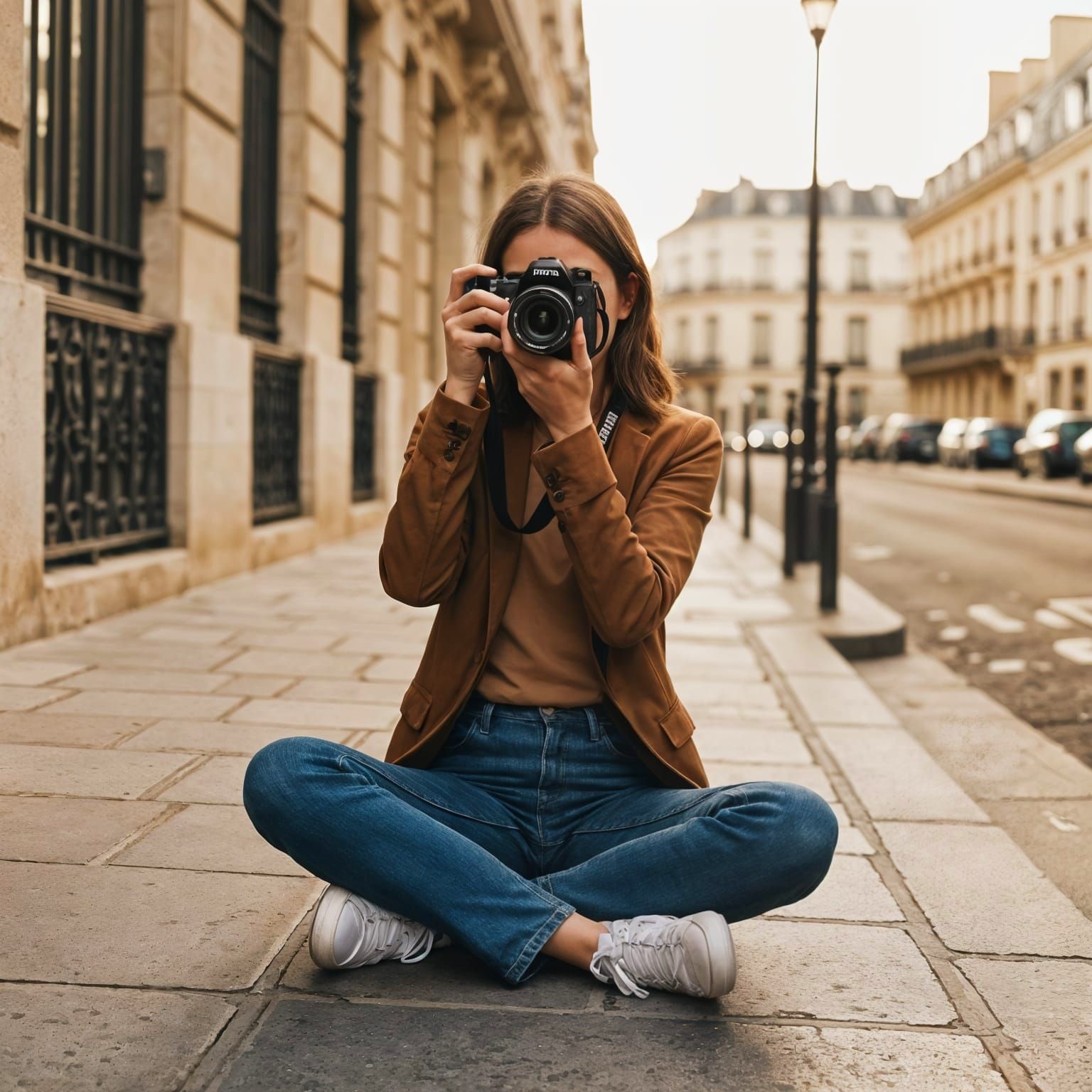 French Girl Taking Shot in Paris Street Photography