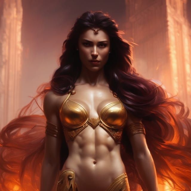 Muscular Woman Portrait in Dark Fantasy Style