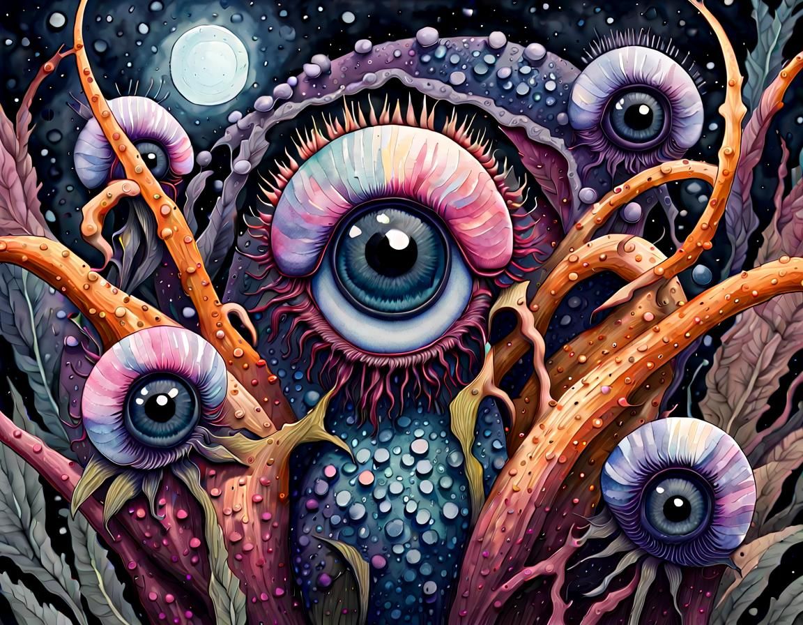 Disturbing Biohorror Creature with Android Eyes