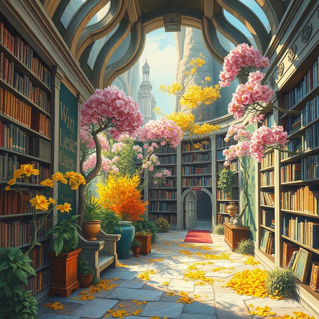 Ethereal Library in Futuristic City Park