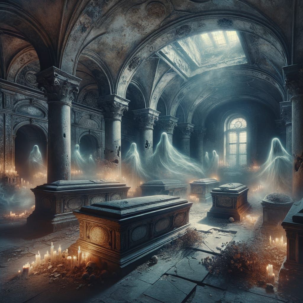 Ethereal Ghosts in a Decaying Gothic Crypt
