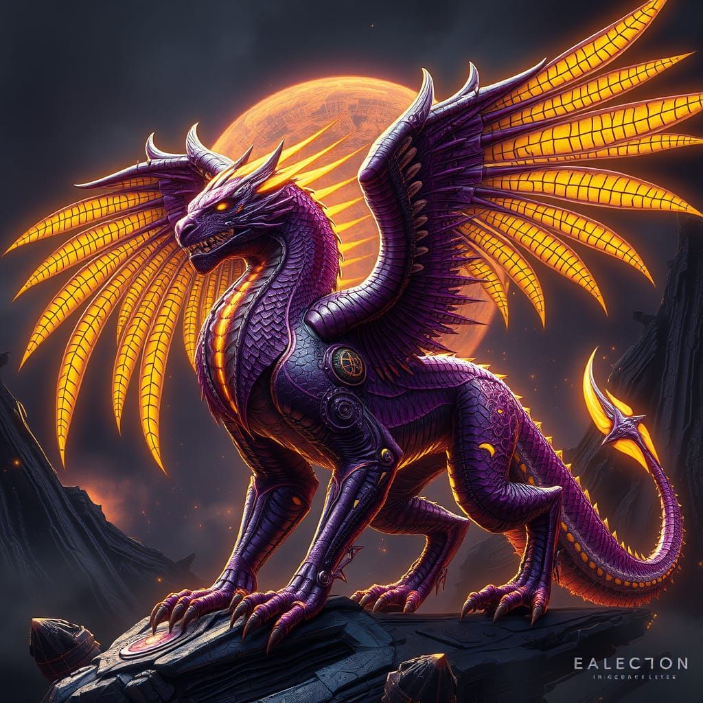 Ethereal Alien Griffin Dragon in Cyberpunk Art Nouveau Style