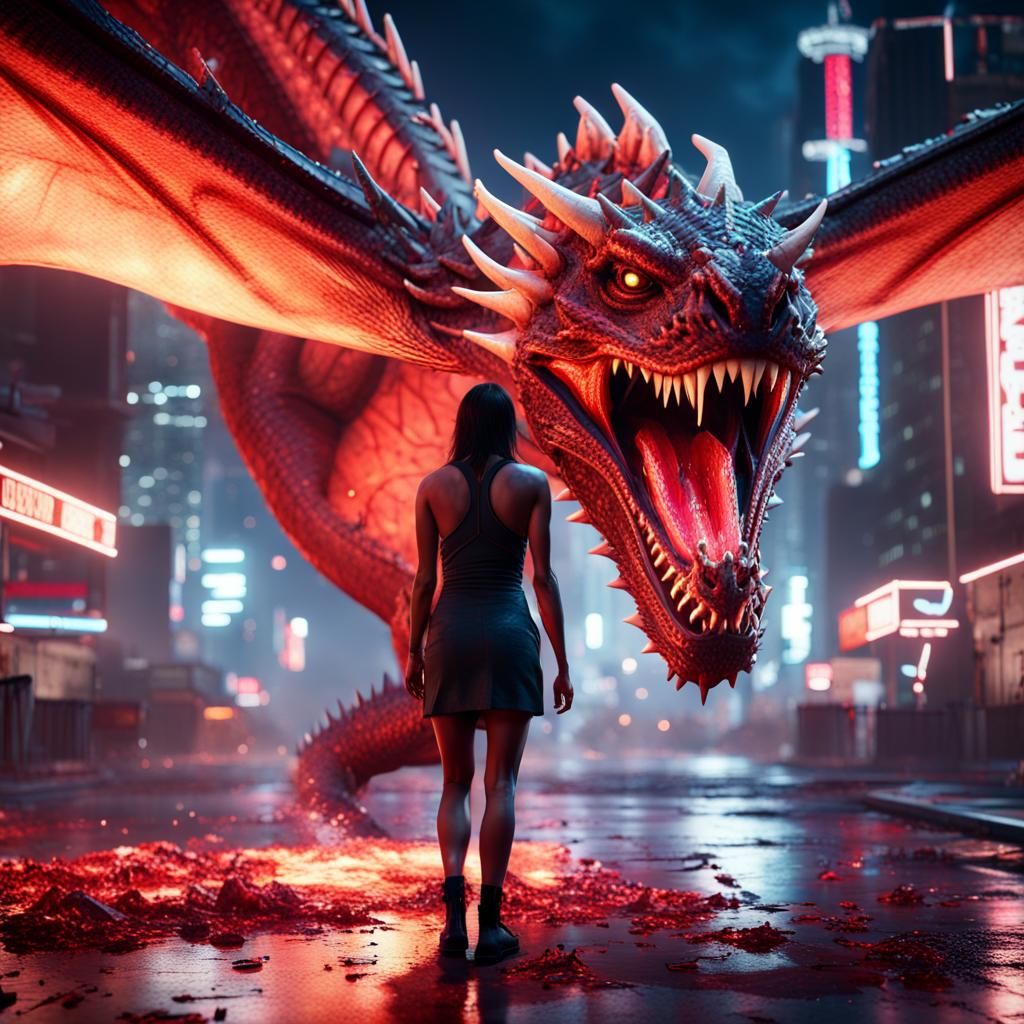 Dragon Attack in Neon Cityscape