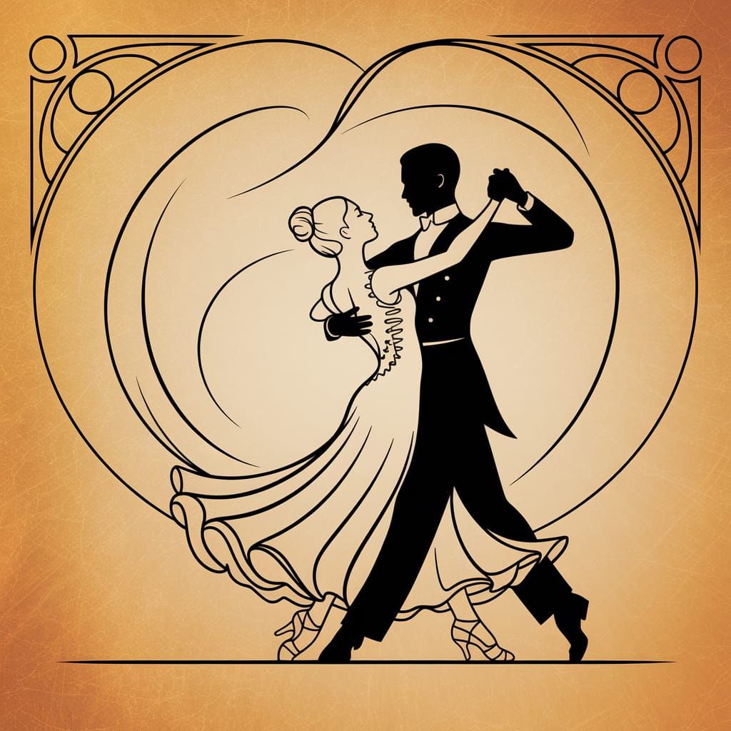 Elegant Ballroom Dancers in Art Nouveau Style