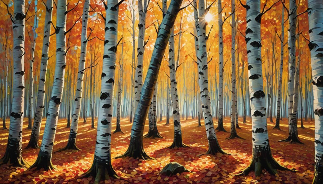 Sunlit Autumn Fantasy Forest in Art Nouveau Style