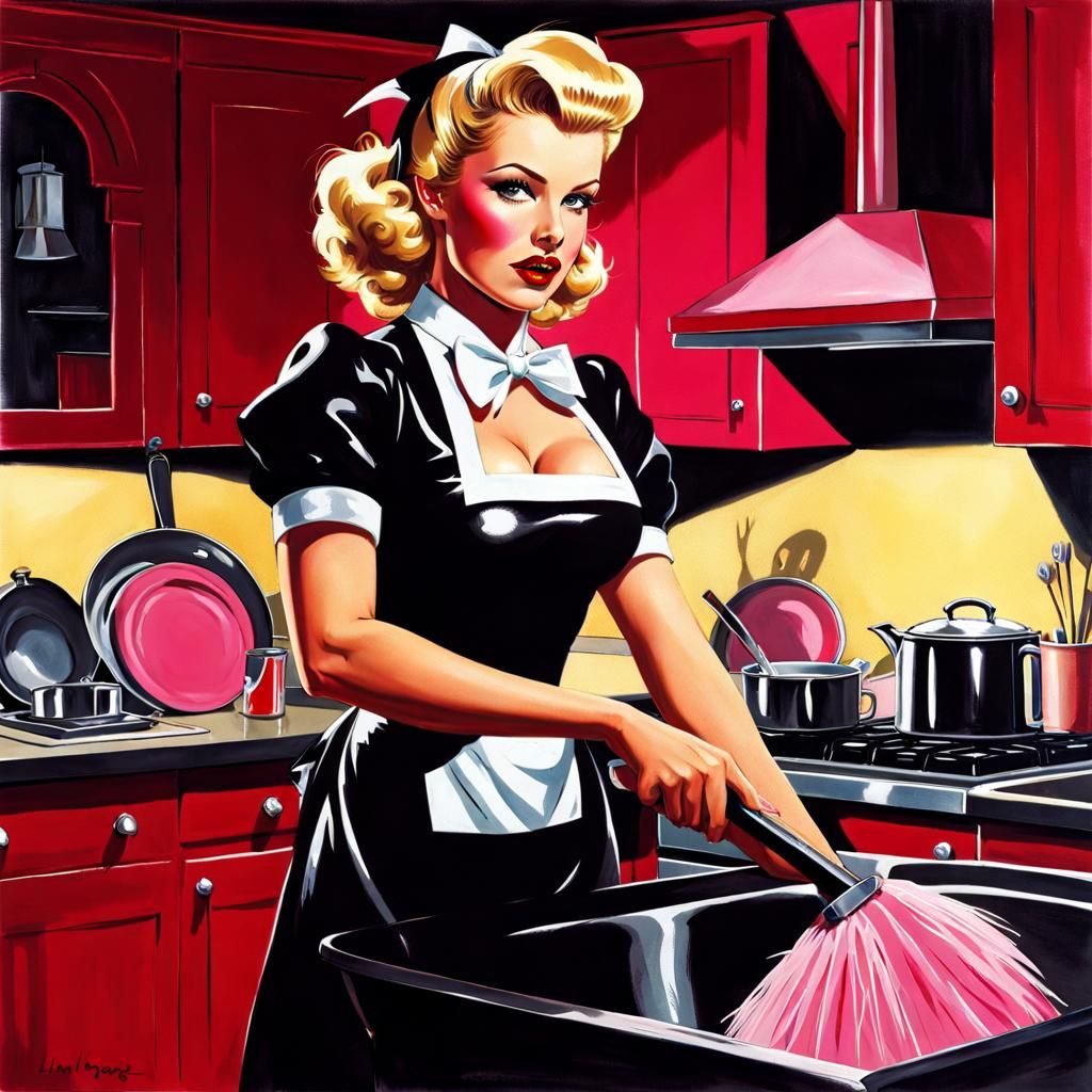 Pretty Maid Portrait in Haunted 1950s Kitchen