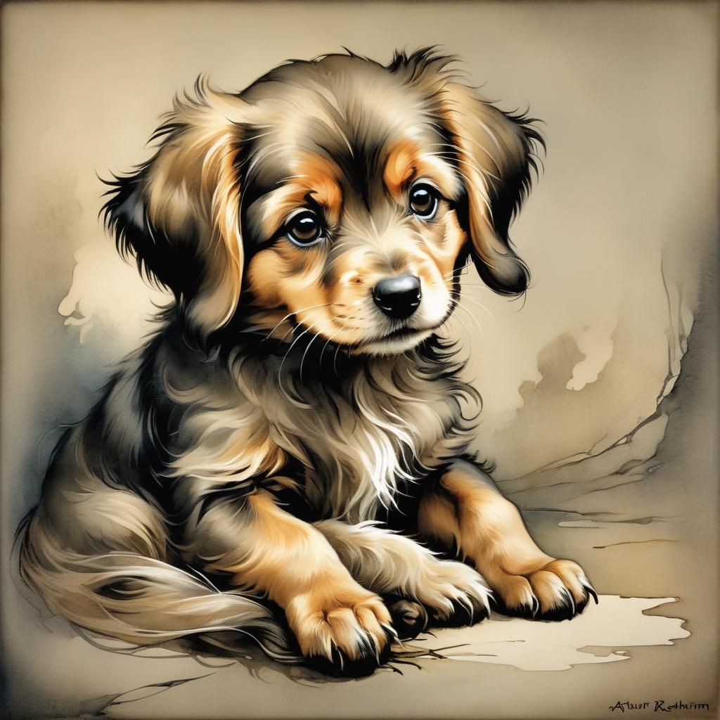 Cute Dog Illustration in Fairy-Tale Style