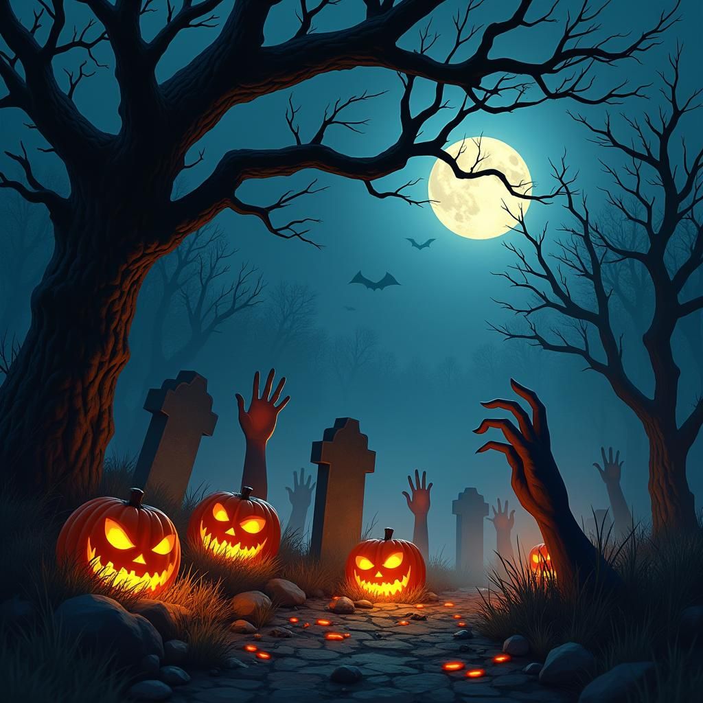 Spooky Halloween Night Scene in Dark Fantasy Style