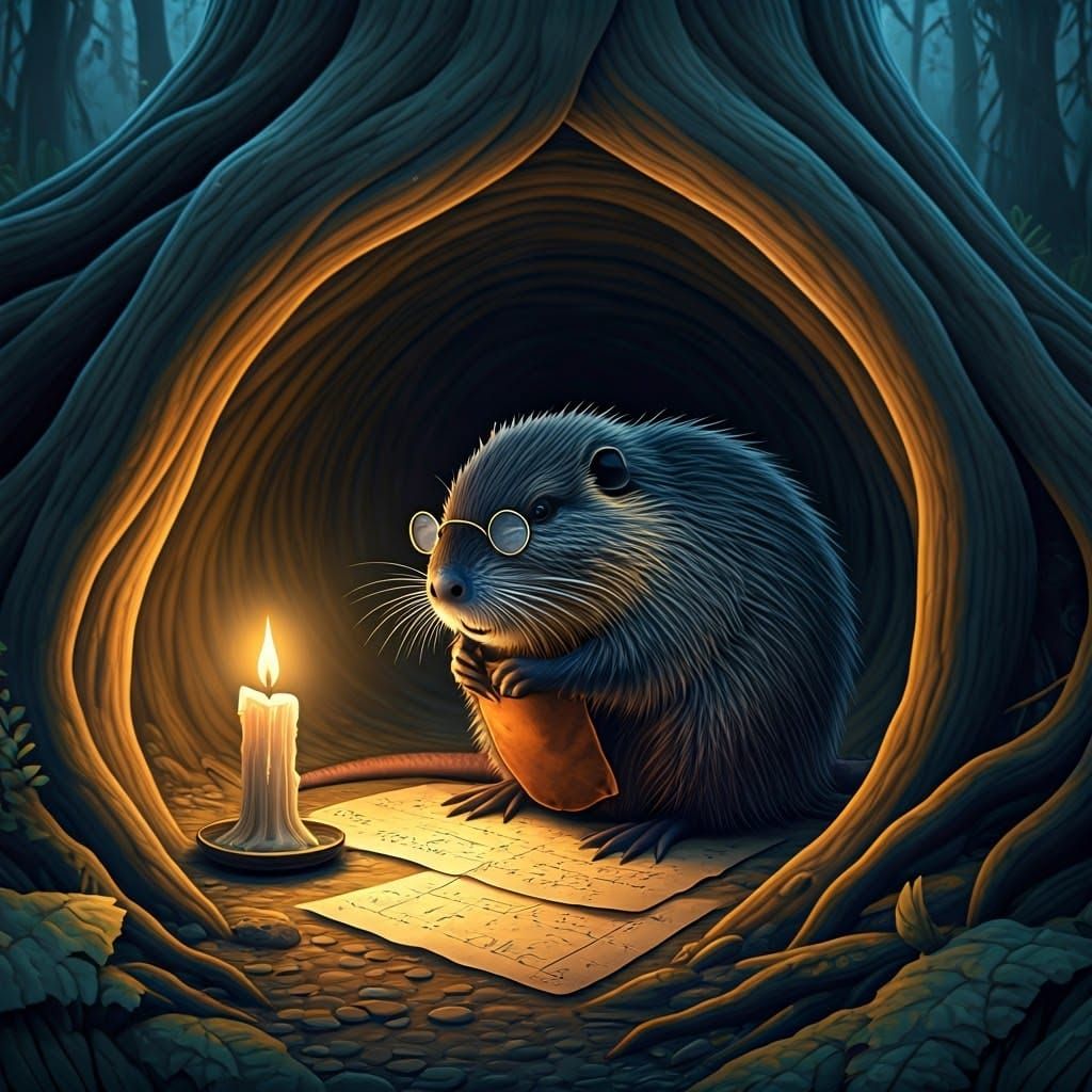 Contemplative Coypu Scribing Equations in Cozy Cave