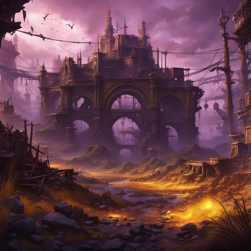 Post-Apocalyptic Wonderland in Dark Fantasy Style