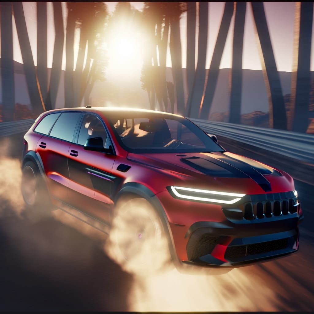 Trackhawk Drifting on Mountain Road at Sunset