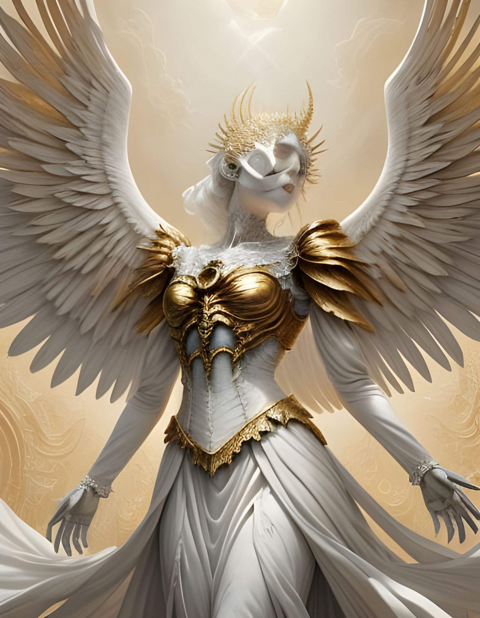 Ivory Angel with Golden Wings and Embroidery