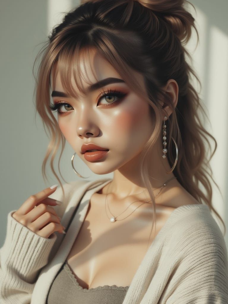 Hyperrealistic Portrait of a Young Woman in Studio