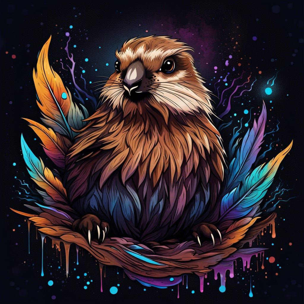 Groundhog Bird T-Shirt Design in Fantasy Splash Art
