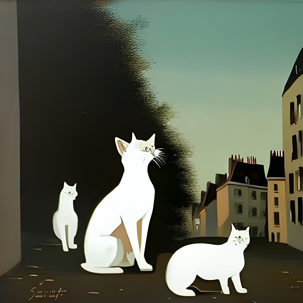 Paris Street Scene with Cats in Painterly Style