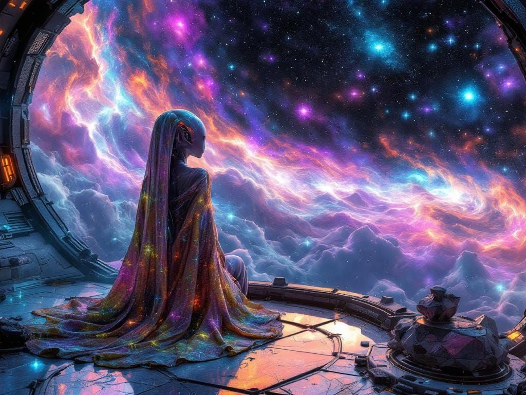 Alien Princess in Nebula Overlook, 3D Surreal Style