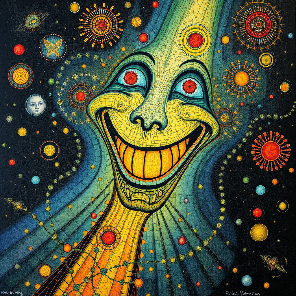 Surreal Smile in Mixed Media Cubism Style