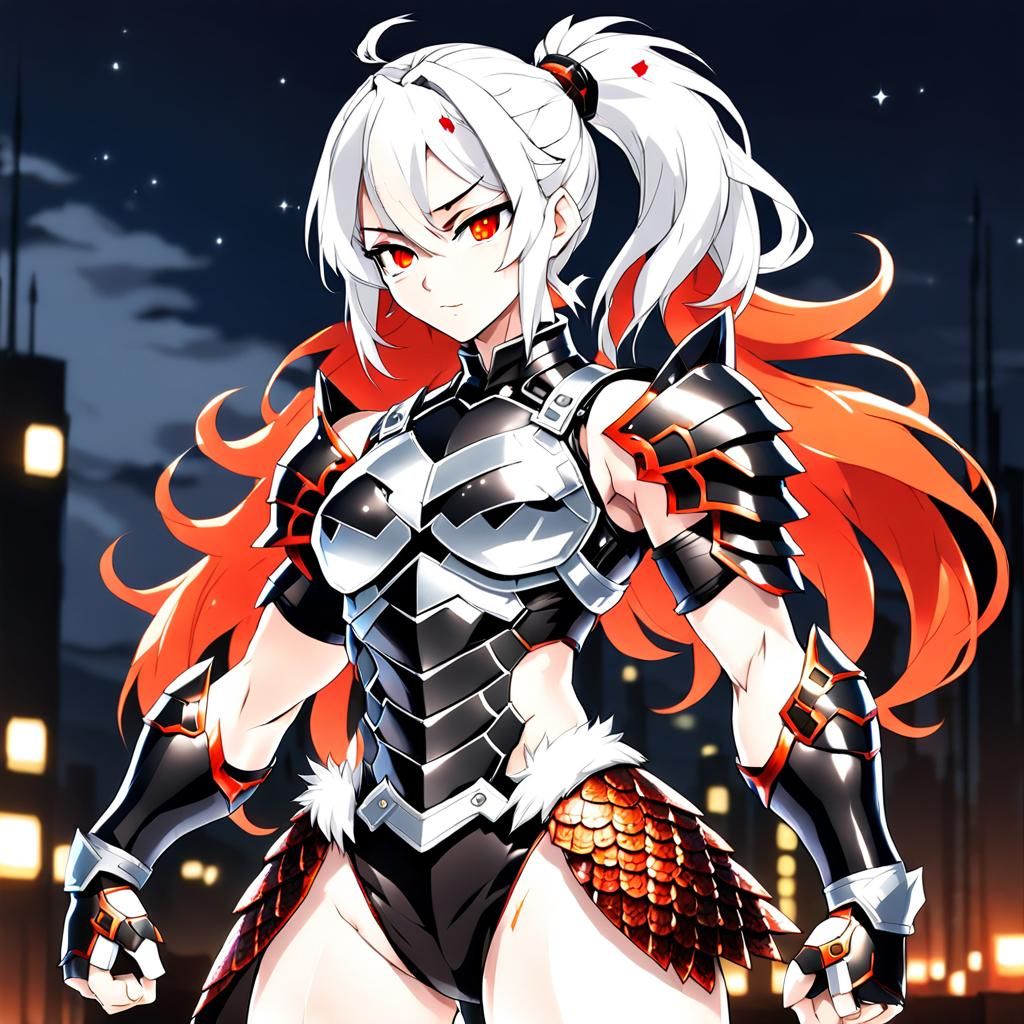 Muscular Woman in Scale Armor, Anime Art