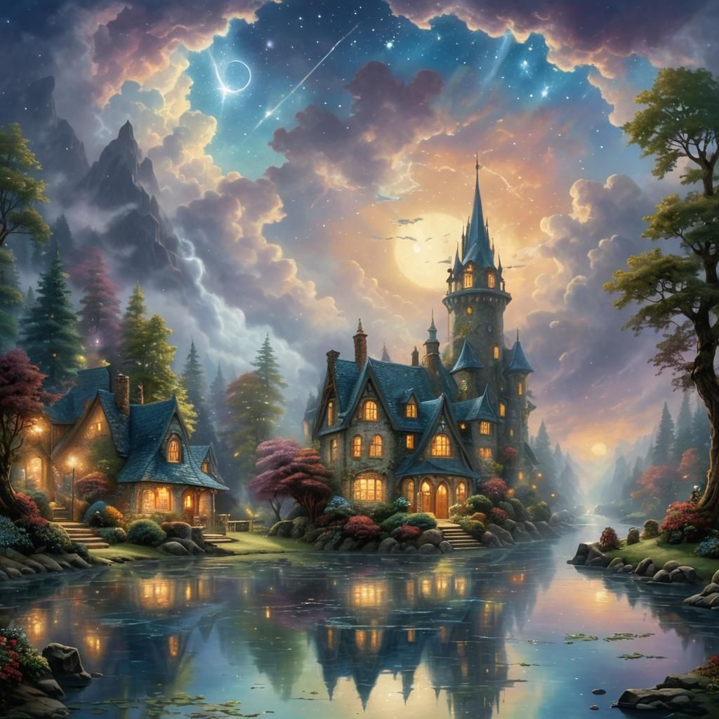 Ethereal Fantasy Landscape Reflected in Mist
