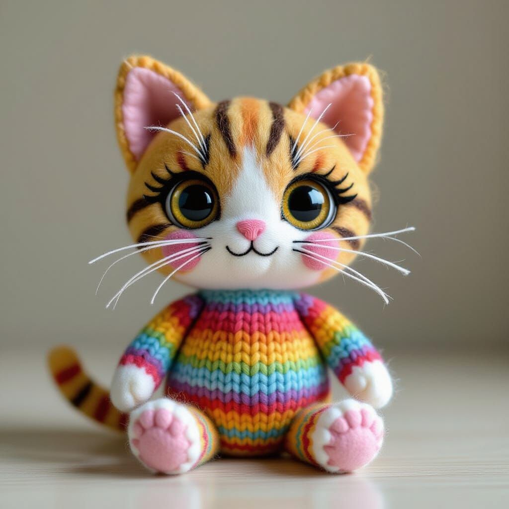 Handcrafted Yarn Cat Doll with Realistic Textures