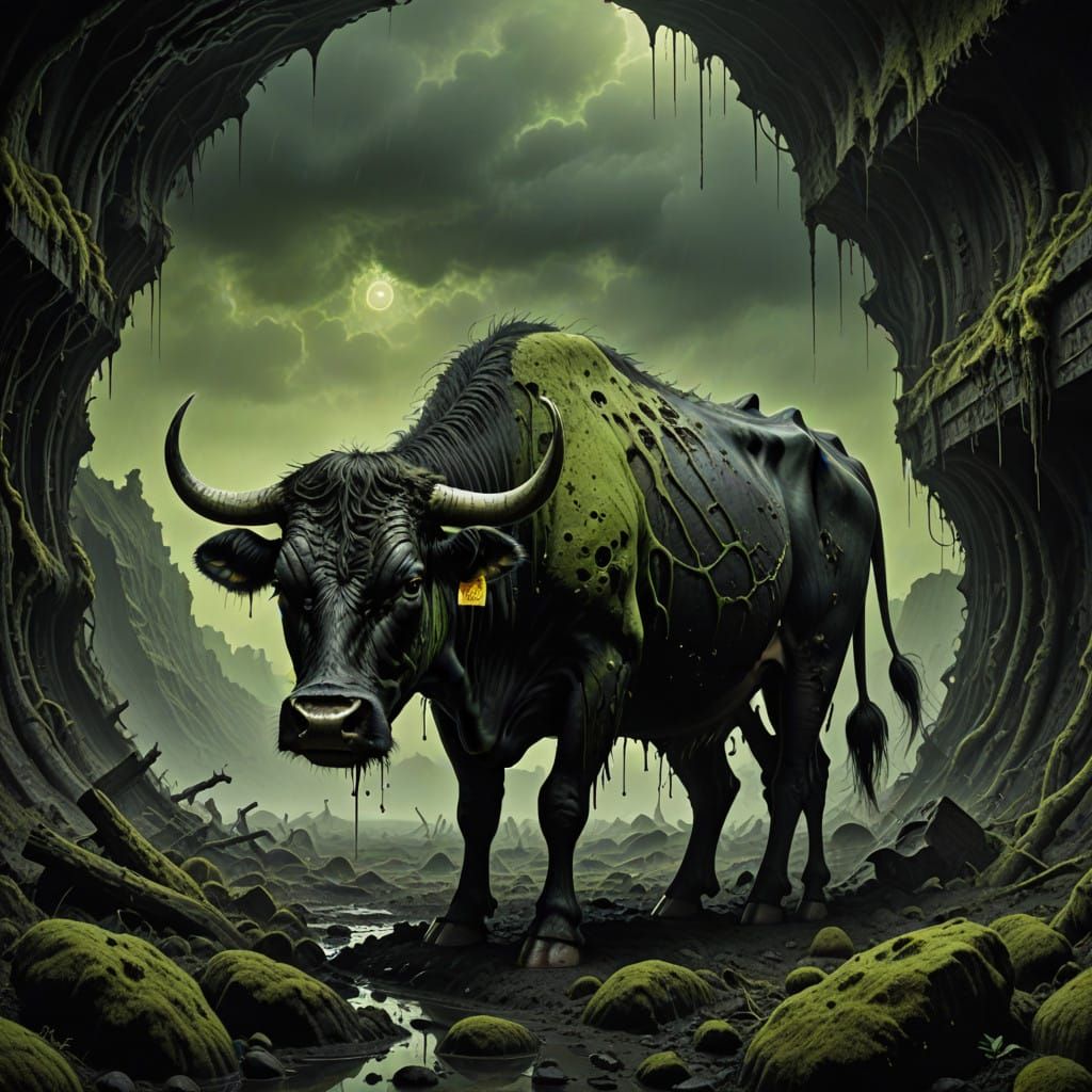 Surreal Rotting Udder Erupts with Putrid Milk in Dark, Gritt...