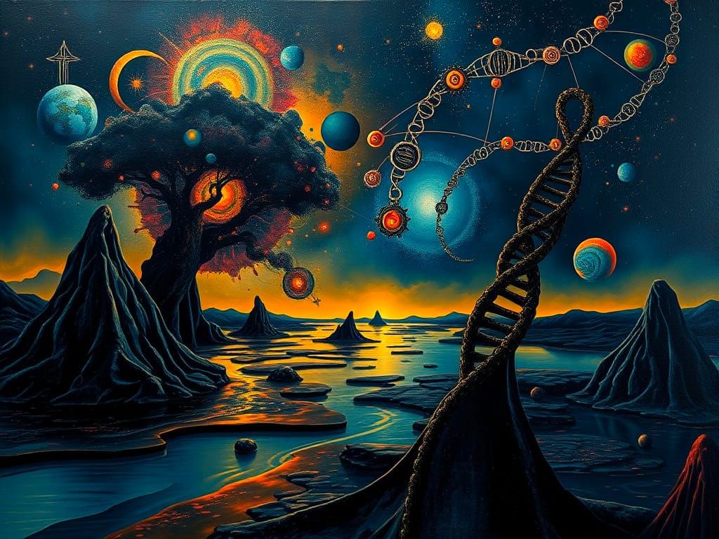 Surreal Dark DNA Landscape in Dali Style