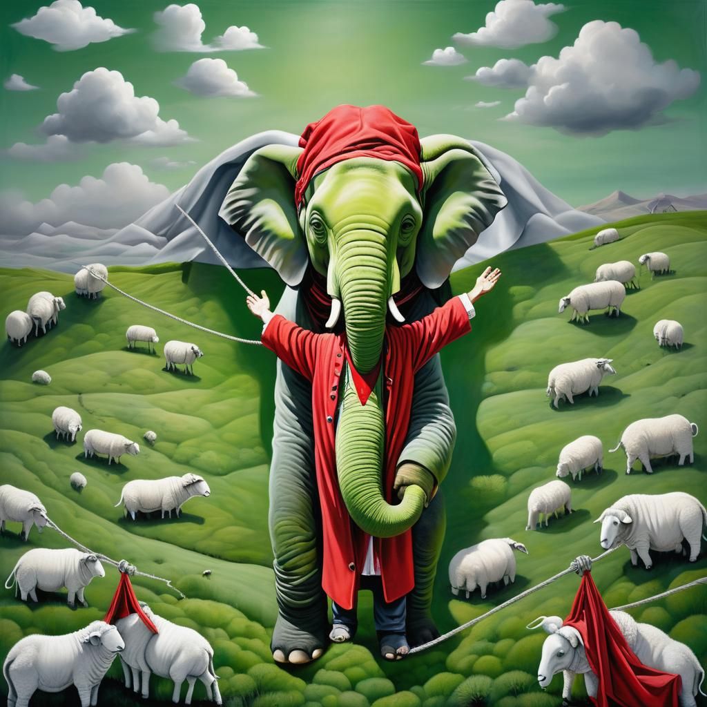 Man Suspended Over Dreamscape: Photorealistic Acrylic Painti...