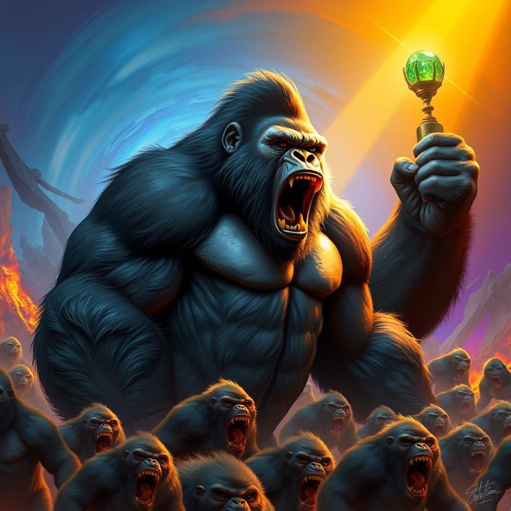 Fierce Gorilla Warrior Commands Apocalyptic Army with Emeral...