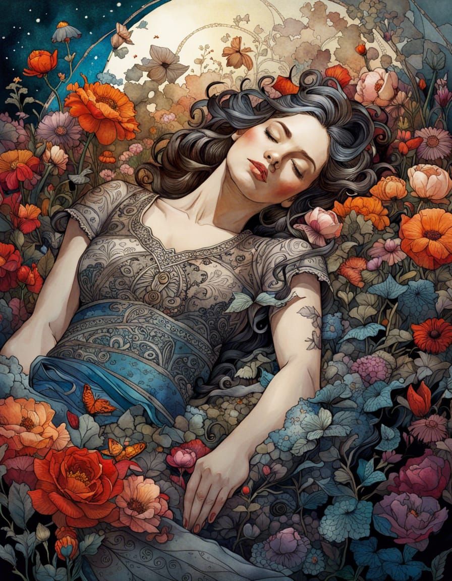 Sleeping Beauty: Intricate Watercolor Fantasy Art