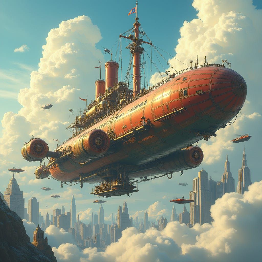 Steampunk Airship Docks at Cloud Metropolis