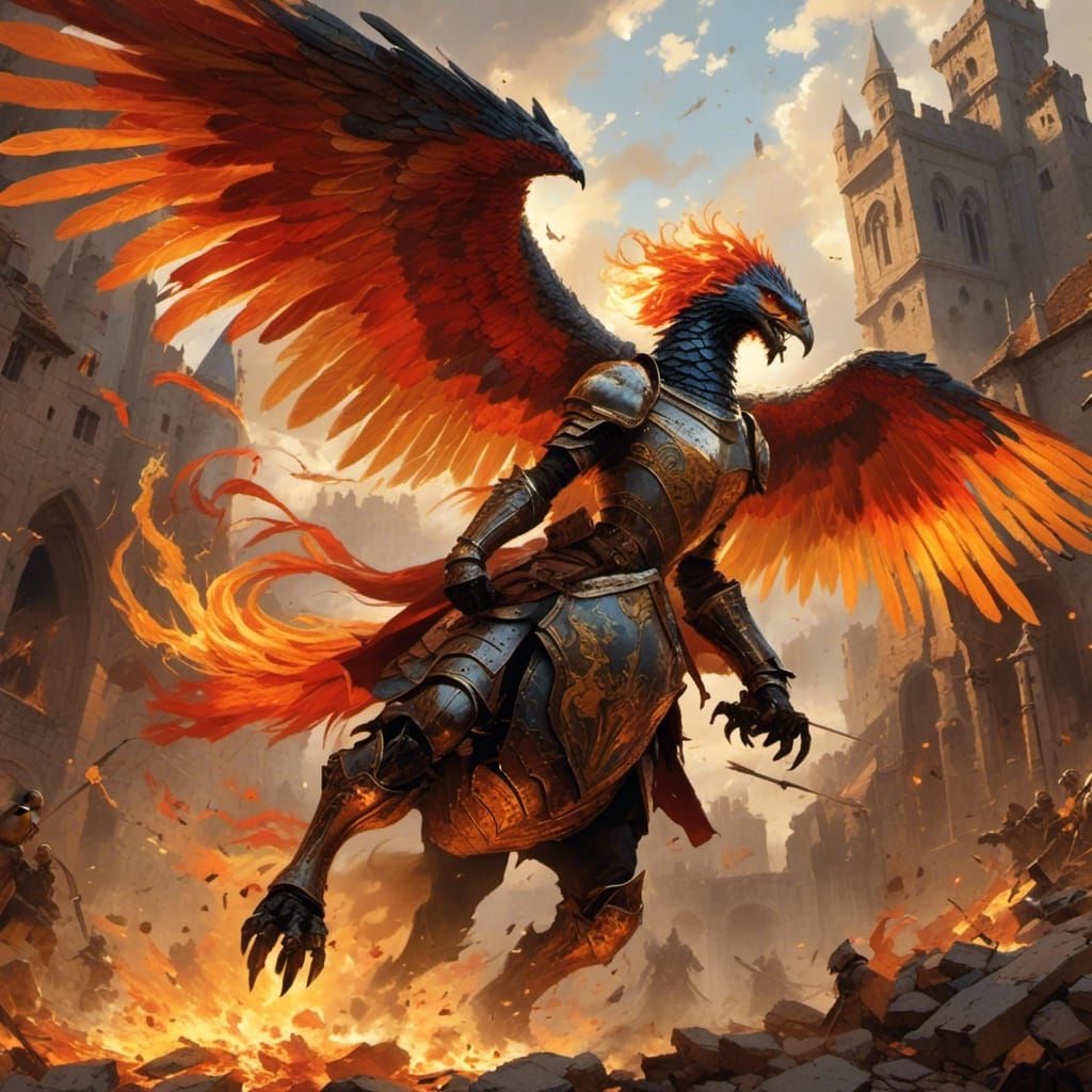 Fiery Phoenix Rising from Ashes in Glory