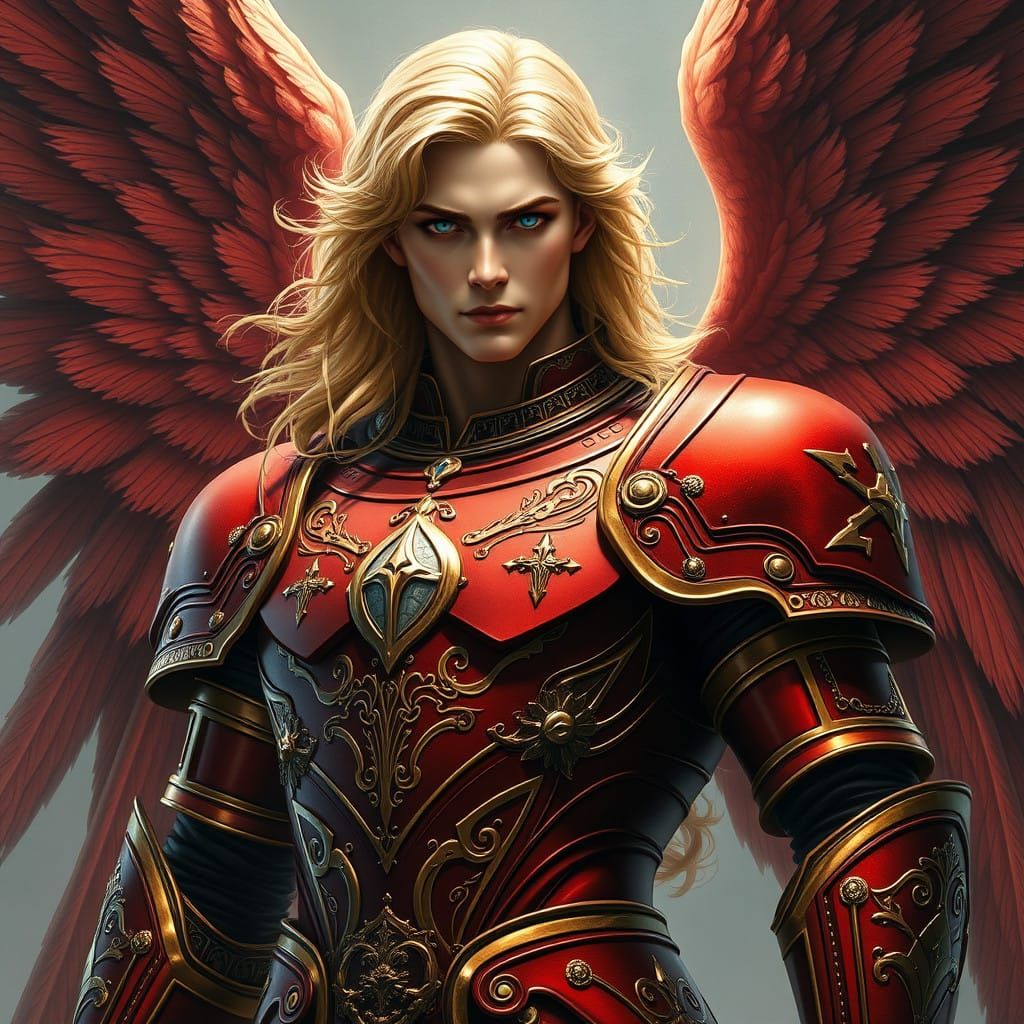 Gothic Archangel Michael in Crimson Armor