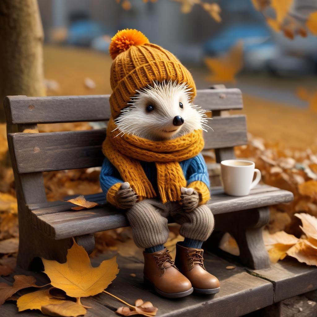 Hedgehog in Autumn Scene, Photorealistic Style