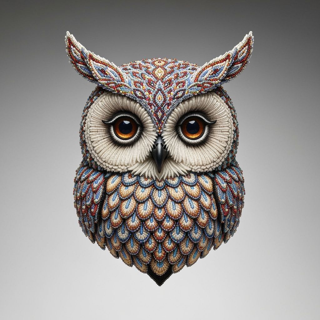 Detailed Beaded Owl Headdress with Colorful Beads