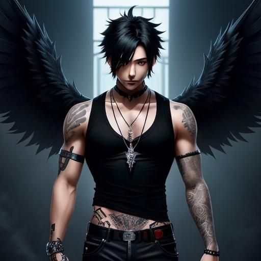 Dark Fallen Angel with Lapis Lazuli Eyes, Anime Style