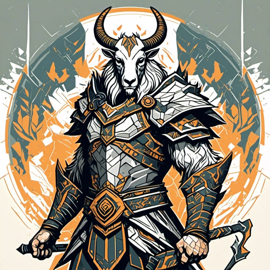 Goatman Warrior Ready for Battle in Screen Print
