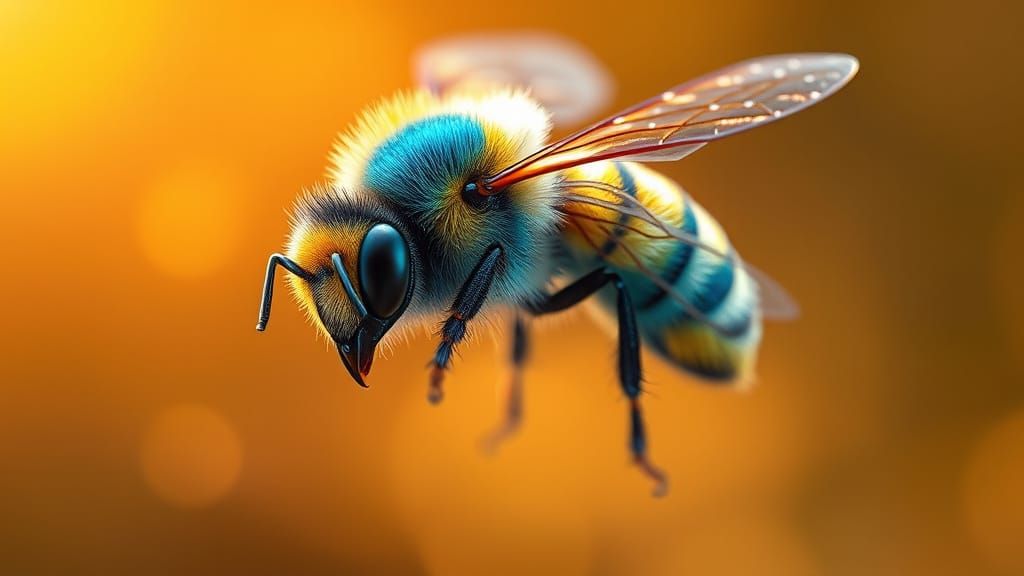Electric Blue Bee in Mid-Air