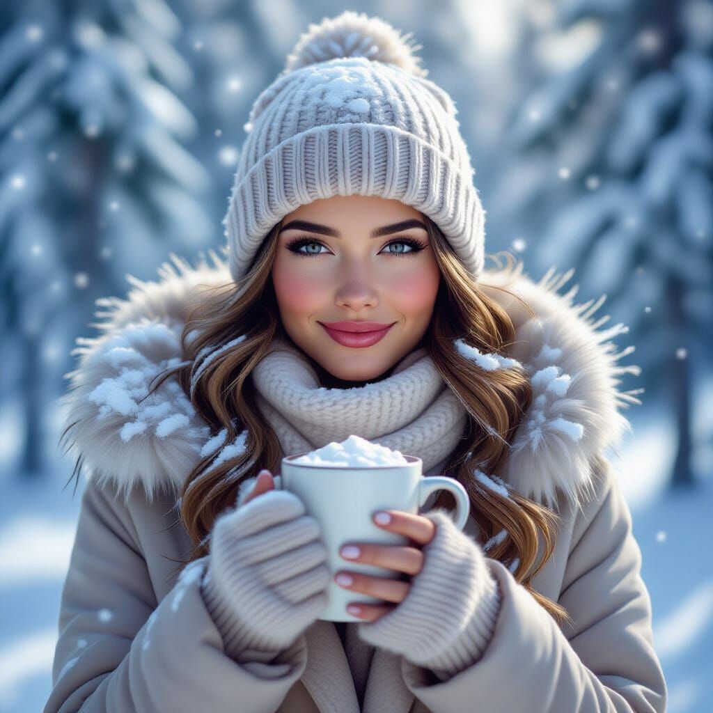 Nordic Beauty in Winter Forest, Hyper-Realistic Style