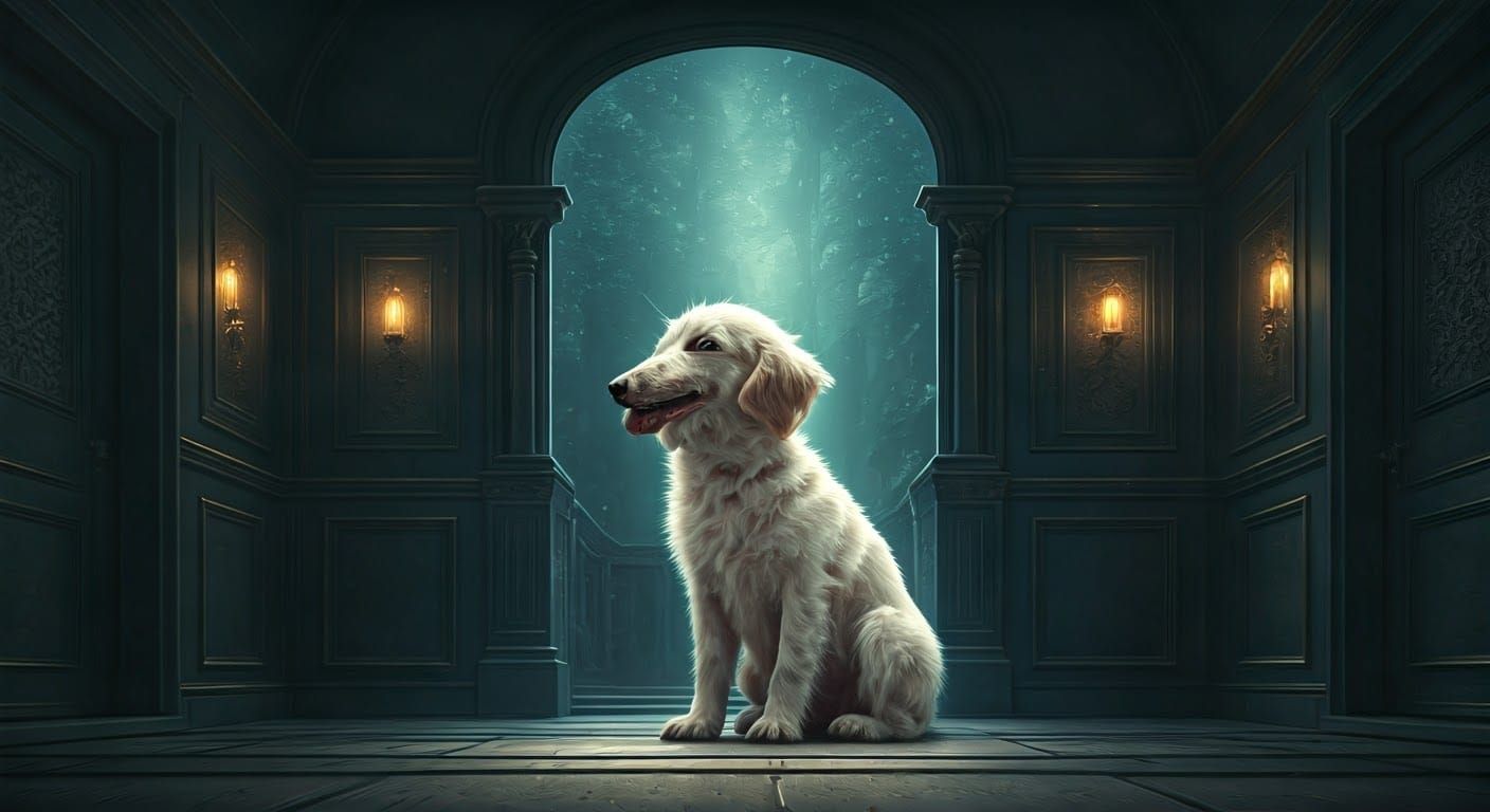 Ethereal Fantasy Dog in Hyperdetailed Landscape