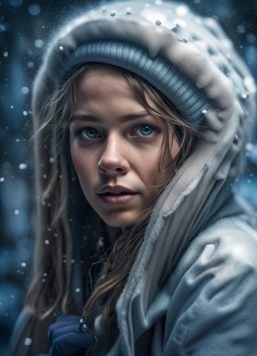 Snowy Watercolour Portrait of an Ice Princess